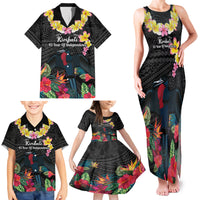 Kiribati Independence Day Family Matching Tank Maxi Dress and Hawaiian Shirt Frigatebird Mix Tropical Flowers - Black Style LT14 - Polynesian Pride