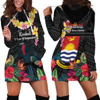 Kiribati Independence Day Hoodie Dress Frigatebird Mix Tropical Flowers - Black Style LT14 - Polynesian Pride