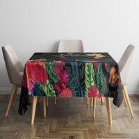 Kiribati Independence Day Tablecloth Frigatebird Mix Tropical Flowers - Black Style