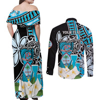 Personalised Guam Liberation Day Couples Matching Off Shoulder Maxi Dress and Long Sleeve Button Shirt 80th Anniversary Chamorro Latte Stone With Guasali Flowers LT14 - Polynesian Pride