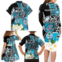 Personalised Guam Liberation Day Family Matching Long Sleeve Bodycon Dress and Hawaiian Shirt 80th Anniversary Chamorro Latte Stone With Guasali Flowers LT14 - Polynesian Pride