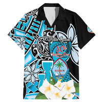 Personalised Guam Liberation Day Family Matching Mermaid Dress and Hawaiian Shirt 80th Anniversary Chamorro Latte Stone With Guasali Flowers LT14 Dad's Shirt - Short Sleeve Blue - Polynesian Pride