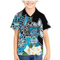 Personalised Guam Liberation Day Family Matching Mermaid Dress and Hawaiian Shirt 80th Anniversary Chamorro Latte Stone With Guasali Flowers LT14 Son's Shirt Blue - Polynesian Pride