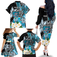 Personalised Guam Liberation Day Family Matching Off The Shoulder Long Sleeve Dress and Hawaiian Shirt 80th Anniversary Chamorro Latte Stone With Guasali Flowers LT14 - Polynesian Pride