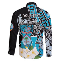Personalised Guam Liberation Day Family Matching Off The Shoulder Long Sleeve Dress and Hawaiian Shirt 80th Anniversary Chamorro Latte Stone With Guasali Flowers LT14 - Polynesian Pride