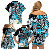 Personalised Guam Liberation Day Family Matching Off Shoulder Short Dress and Hawaiian Shirt 80th Anniversary Chamorro Latte Stone With Guasali Flowers LT14 - Polynesian Pride