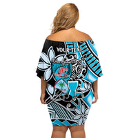 Personalised Guam Liberation Day Family Matching Off Shoulder Short Dress and Hawaiian Shirt 80th Anniversary Chamorro Latte Stone With Guasali Flowers LT14 - Polynesian Pride