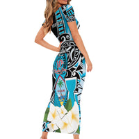 Personalised Guam Liberation Day Family Matching Short Sleeve Bodycon Dress and Hawaiian Shirt 80th Anniversary Chamorro Latte Stone With Guasali Flowers LT14 - Polynesian Pride