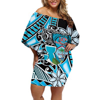 Personalised Guam Liberation Day Off Shoulder Short Dress Chamorro Latte Stone With Guasali Flowers