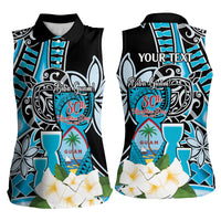 Personalised Guam Liberation Day Women Sleeveless Polo Shirt 80th Anniversary Chamorro Latte Stone With Guasali Flowers LT14 - Polynesian Pride