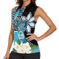 Personalised Guam Liberation Day Women Sleeveless Polo Shirt 80th Anniversary Chamorro Latte Stone With Guasali Flowers LT14 - Polynesian Pride
