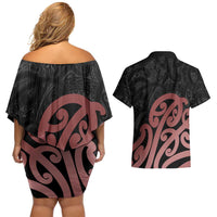 New Zealand Mangopare Tamanako Couples Matching Off Shoulder Short Dress and Hawaiian Shirt Aotearoa Maori LT14 - Polynesian Pride