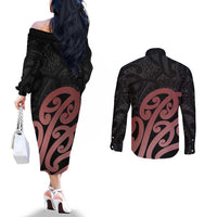 New Zealand Mangopare Tamanako Couples Matching Off The Shoulder Long Sleeve Dress and Long Sleeve Button Shirt Aotearoa Maori LT14 - Polynesian Pride
