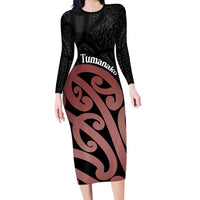 New Zealand Mangopare Tamanako Long Sleeve Bodycon Dress Aotearoa Maori LT14 Long Dress Brown - Polynesian Pride