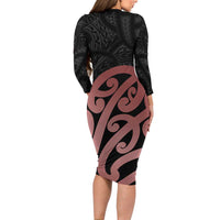 New Zealand Mangopare Tamanako Long Sleeve Bodycon Dress Aotearoa Maori LT14 - Polynesian Pride
