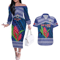 Custom Samoa Rugby Couples Matching Off The Shoulder Long Sleeve Dress and Hawaiian Shirt 2024 Go Champions Samoan Gingers LT14 Blue - Polynesian Pride