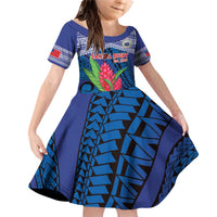 Custom Samoa Rugby Family Matching Off Shoulder Short Dress and Hawaiian Shirt 2024 Go Champions Samoan Gingers LT14 Daughter's Dress Blue - Polynesian Pride