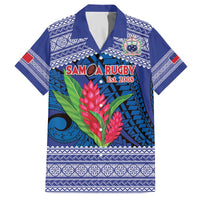 Custom Samoa Rugby Family Matching Puletasi and Hawaiian Shirt 2024 Go Champions Samoan Gingers LT14 Dad's Shirt - Short Sleeve Blue - Polynesian Pride