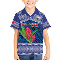 Custom Samoa Rugby Family Matching Puletasi and Hawaiian Shirt 2024 Go Champions Samoan Gingers LT14 Son's Shirt Blue - Polynesian Pride