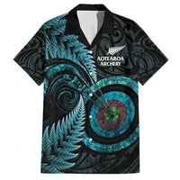 New Zealand Archery Family Matching Puletasi and Hawaiian Shirt Aotearoa Silver Fern Maori LT14 Dad's Shirt - Short Sleeve Turquoise - Polynesian Pride