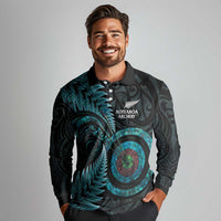 New Zealand Archery Long Sleeve Polo Shirt Aotearoa Silver Fern Maori LT14 - Polynesian Pride