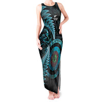 New Zealand Archery Tank Maxi Dress Aotearoa Silver Fern Maori LT14 Women Turquoise - Polynesian Pride