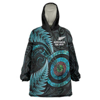 New Zealand Archery Wearable Blanket Hoodie Aotearoa Silver Fern Maori LT14 One Size Turquoise - Polynesian Pride