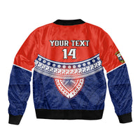 Custom Fiji School Sleeve Zip Bomber Jacket Marist Brothers Fijian Tapa Pattern LT14 - Polynesian Pride