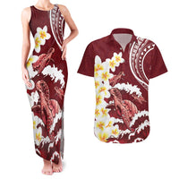 Blood Gold Polynesia Couples Matching Tank Maxi Dress and Hawaiian Shirt Polynesian Frangipani With Sea Turtles LT14 Blood Gold - Polynesian Pride
