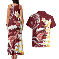 Blood Gold Polynesia Couples Matching Tank Maxi Dress and Hawaiian Shirt Polynesian Frangipani With Sea Turtles LT14 - Polynesian Pride