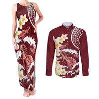Blood Gold Polynesia Couples Matching Tank Maxi Dress and Long Sleeve Button Shirt Polynesian Frangipani With Sea Turtles LT14 Blood Gold - Polynesian Pride