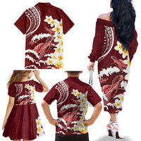 Blood Gold Polynesia Family Matching Off The Shoulder Long Sleeve Dress and Hawaiian Shirt Polynesian Frangipani With Sea Turtles LT14 - Polynesian Pride