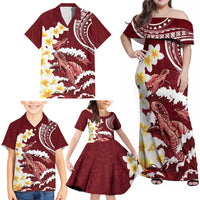 Blood Gold Polynesia Family Matching Off Shoulder Maxi Dress and Hawaiian Shirt Polynesian Frangipani With Sea Turtles LT14 - Polynesian Pride