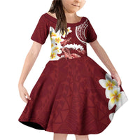 Blood Gold Polynesia Family Matching Off Shoulder Short Dress and Hawaiian Shirt Polynesian Frangipani With Sea Turtles LT14 Daughter's Dress Blood Gold - Polynesian Pride