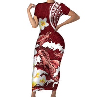 Blood Gold Polynesia Family Matching Short Sleeve Bodycon Dress and Hawaiian Shirt Polynesian Frangipani With Sea Turtles LT14 Mom's Dress Blood Gold - Polynesian Pride