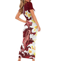 Blood Gold Polynesia Family Matching Short Sleeve Bodycon Dress and Hawaiian Shirt Polynesian Frangipani With Sea Turtles LT14 - Polynesian Pride