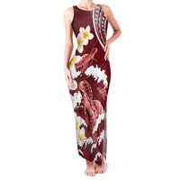 Blood Gold Polynesia Family Matching Tank Maxi Dress and Hawaiian Shirt Polynesian Frangipani With Sea Turtles LT14 Mom's Dress Blood Gold - Polynesian Pride