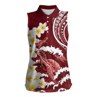 Blood Gold Polynesia Women Sleeveless Polo Shirt Polynesian Frangipani With Sea Turtles LT14 Female Blood Gold - Polynesian Pride