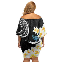 Black Polynesia Family Matching Off Shoulder Short Dress and Hawaiian Shirt Polynesian Frangipani With Sea Turtles LT14 - Polynesian Pride
