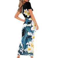 Black Polynesia Family Matching Short Sleeve Bodycon Dress and Hawaiian Shirt Polynesian Frangipani With Sea Turtles LT14 - Polynesian Pride