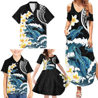 Black Polynesia Family Matching Summer Maxi Dress and Hawaiian Shirt Polynesian Frangipani With Sea Turtles LT14 - Polynesian Pride