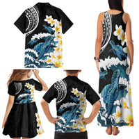 Black Polynesia Family Matching Tank Maxi Dress and Hawaiian Shirt Polynesian Frangipani With Sea Turtles LT14 - Polynesian Pride