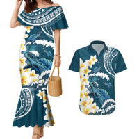 Dark Teal Polynesia Couples Matching Mermaid Dress and Hawaiian Shirt Polynesian Frangipani With Sea Turtles LT14 Dark Teal - Polynesian Pride