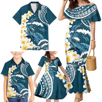 Dark Teal Polynesia Family Matching Mermaid Dress and Hawaiian Shirt Polynesian Frangipani With Sea Turtles LT14 - Polynesian Pride