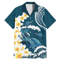 Dark Teal Polynesia Family Matching Mermaid Dress and Hawaiian Shirt Polynesian Frangipani With Sea Turtles LT14 Dad's Shirt - Short Sleeve Dark Teal - Polynesian Pride