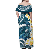 Dark Teal Polynesia Family Matching Off Shoulder Maxi Dress and Hawaiian Shirt Polynesian Frangipani With Sea Turtles LT14 - Polynesian Pride