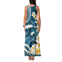Dark Teal Polynesia Family Matching Tank Maxi Dress and Hawaiian Shirt Polynesian Frangipani With Sea Turtles LT14 - Polynesian Pride