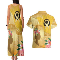 Polynesia Childhood Cancer Awareness Couples Matching Tank Maxi Dress and Hawaiian Shirt Be Bold Go Gold Polynesian Art LT14 - Polynesian Pride