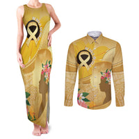 Polynesia Childhood Cancer Awareness Couples Matching Tank Maxi Dress and Long Sleeve Button Shirt Be Bold Go Gold Polynesian Art LT14 Gold - Polynesian Pride