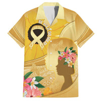 Polynesia Childhood Cancer Awareness Family Matching Off The Shoulder Long Sleeve Dress and Hawaiian Shirt Be Bold Go Gold Polynesian Art LT14 Dad's Shirt - Short Sleeve Gold - Polynesian Pride